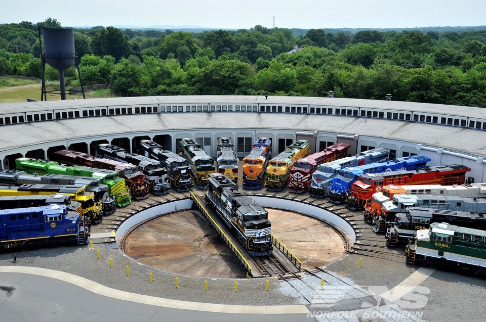 The heritage locos on display at Spencer. Norfolk Southern photograph